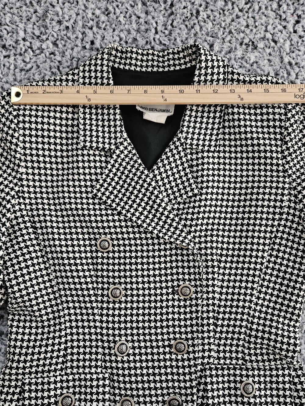 Vintage David Benjamin Houndstooth Blazer 12 L Large Double Breasted Academia - Picture 11 of 16